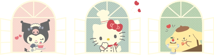 クロミ&ハローキティ&ポムポムプリンが窓から覗いている